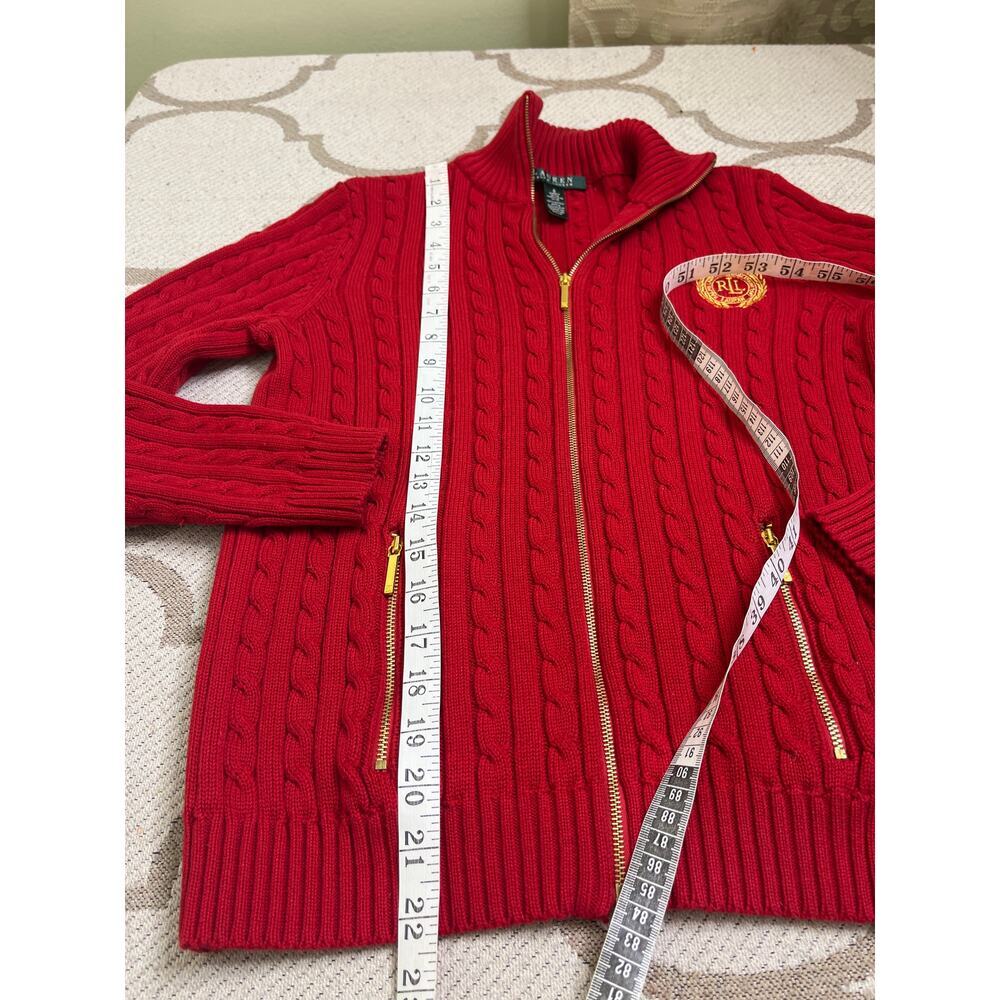 Lauren Ralph Lauren cable-knit zip sweater embroidered crest logo, size small - Picture 5 of 10